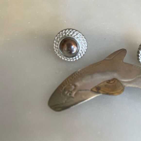 Silver Whale Brooch and Silver tone Earrings - Picture 2 of 11